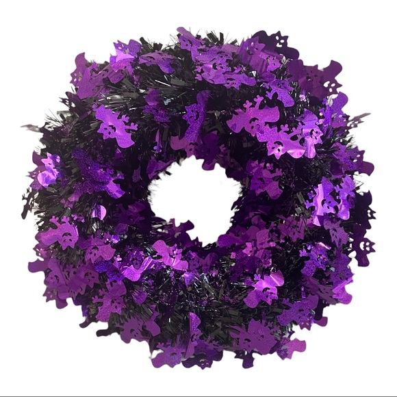 Halloween Holographic Bat 19” Tinsel Wreath NWT - Picture 6 of 9